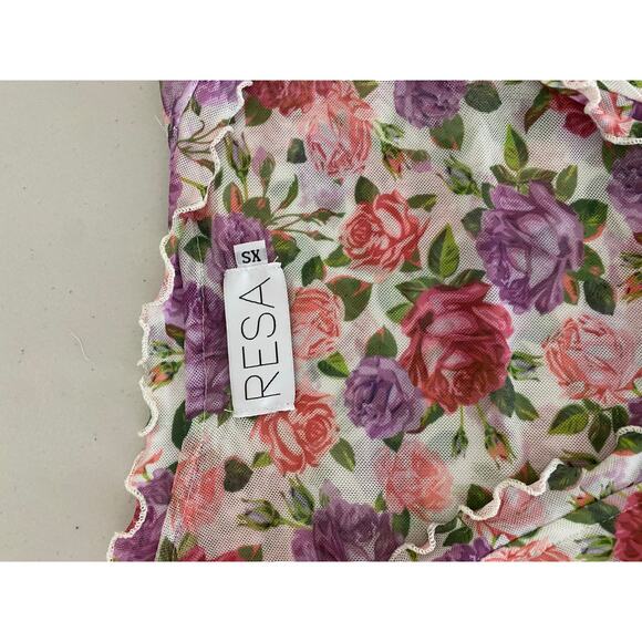 RESA Sloane Mesh Long-sleeved Short Mini Dress in Rose Vintage Floral Print XS - Picture 6 of 9